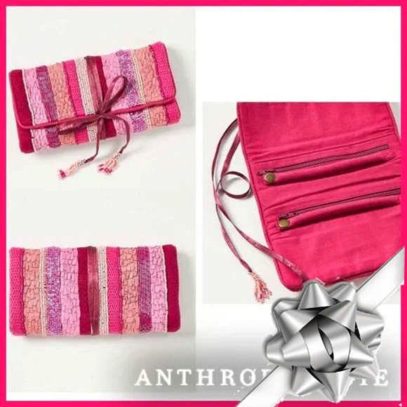 Anthropologie Handbags - Anthropologie  Danica Beaded Embellished Pouch  Roll-up - Pink Passion